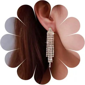 Vintage Chandelier Dangle Earrings Rhinestone Crystal Tassel Chain Earrings Wedding Chandelier Earrings Gold Full Cz Tennis Chain Earrings Jewelry for Women