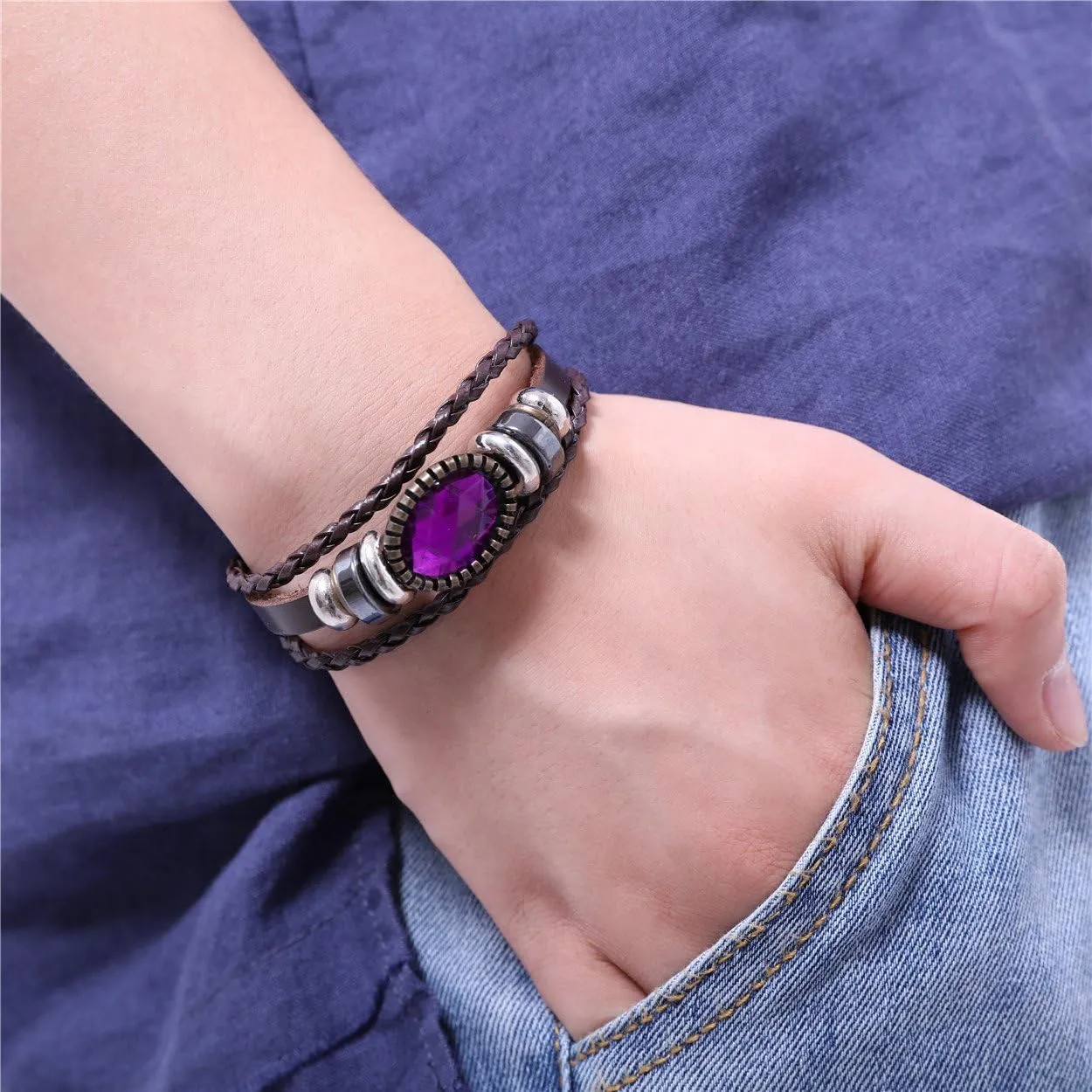 Vintage Fashion Handmade Genuine Leather Handmade Charm Braided Leather Bracelets for Men Women Jewelry