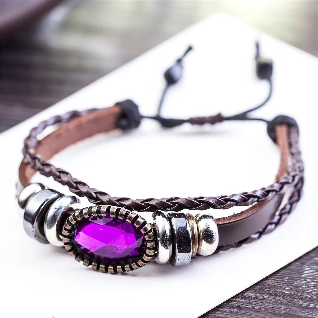 Vintage Fashion Handmade Genuine Leather Handmade Charm Braided Leather Bracelets for Men Women Jewelry