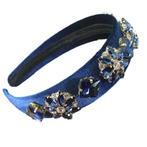 Vintage fleece Girls Crystal Baroque Hairband Rhinestone Headband Women Party Hair Accessory blue headband