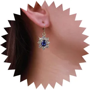 Vintage Halo Sapphire Dangle Earrings Oval Sapphire Drop Earrings Boho Sapphire Gemstone Earrings Blue Gemstone Earrings Jewelry for Women