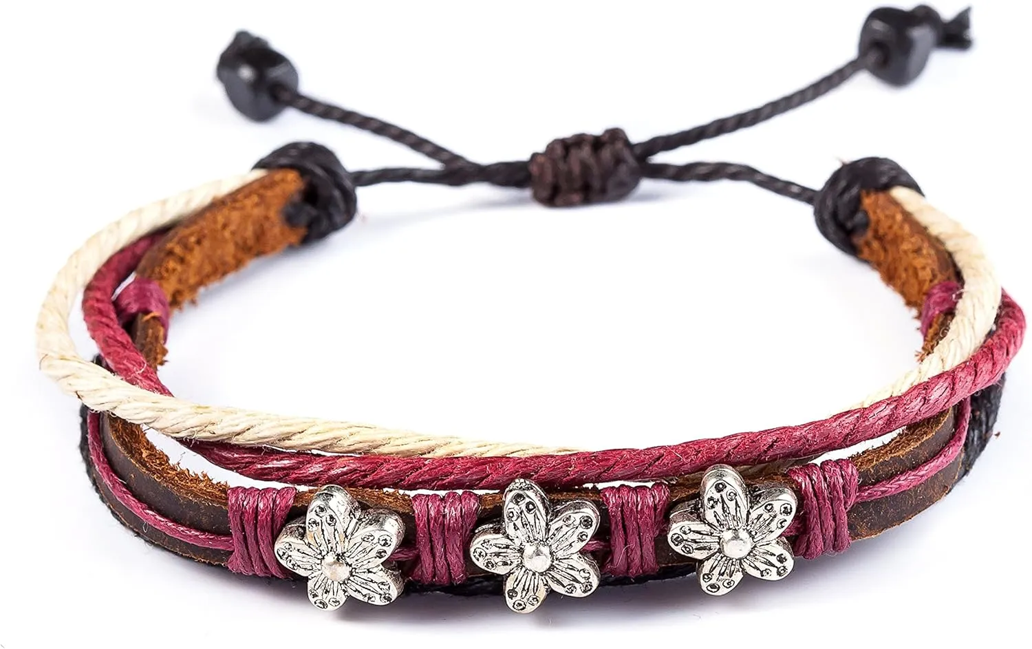 Vintage Handmade Flower Genuine Leather Handmade Charm Braided Leather Bracelets for Men Women Jewelry