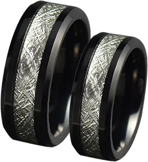 Vintage Rings for Men, Stainless Steel Engagement Rings 8mm Black Ring Inlay Silver Metal Engagement Couple Rings
