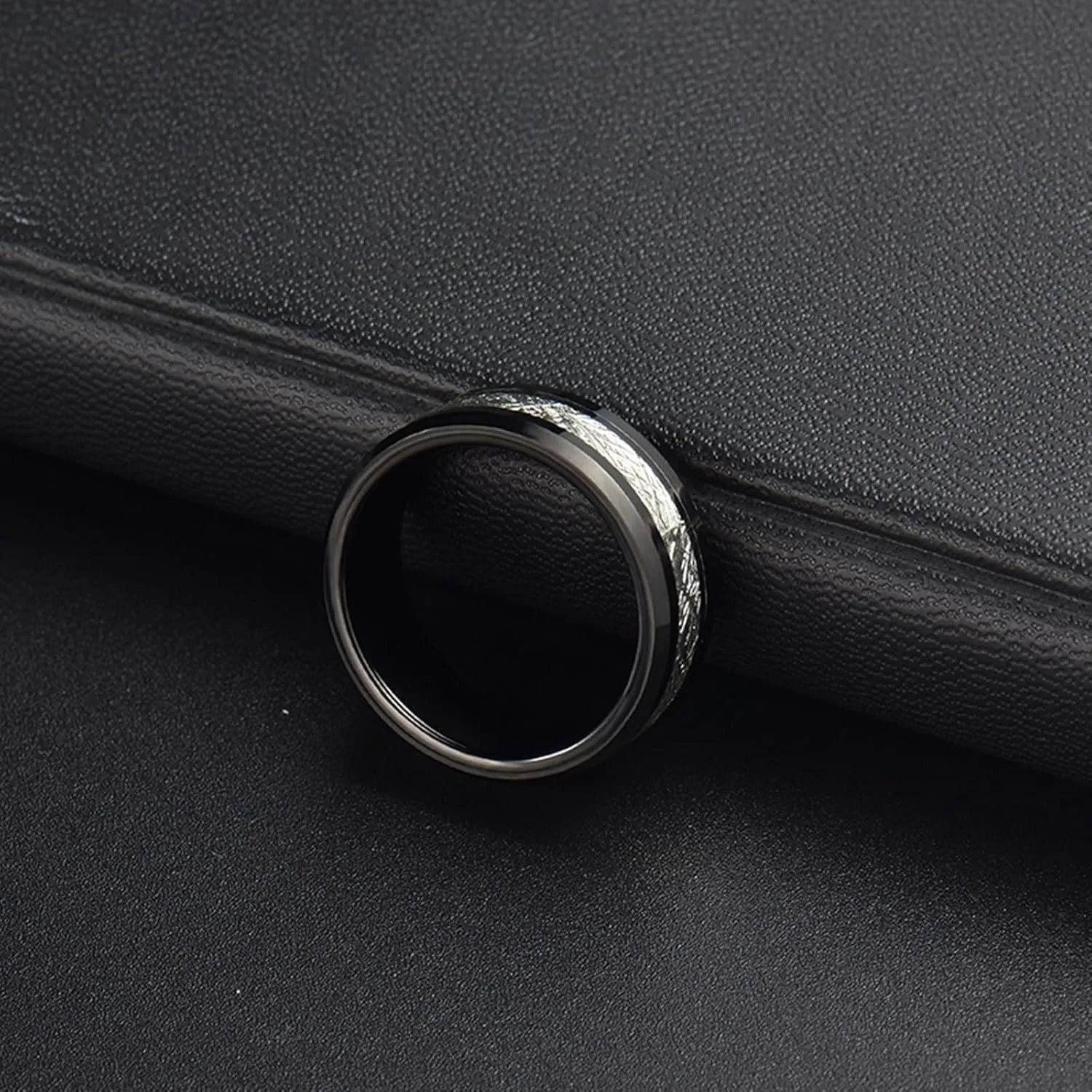 Vintage Rings for Men, Stainless Steel Engagement Rings 8mm Black Ring Inlay Silver Metal Engagement Couple Rings