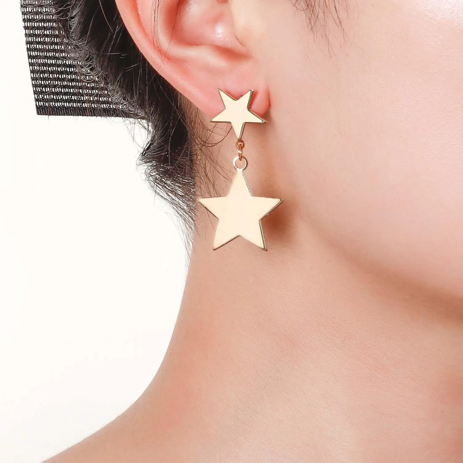 Vintage Star Drop Earrings Star Chain Dangle Earrings Gold Star Earrings Double Star Stud Earrings Jewelry for Women (Double)