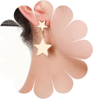 Vintage Star Drop Earrings Star Chain Dangle Earrings Gold Star Earrings Double Star Stud Earrings Jewelry for Women (Double)