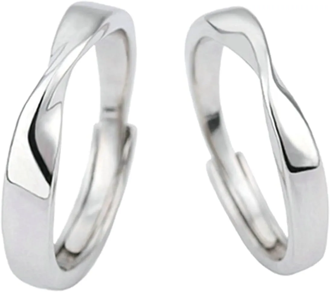 Vintage Wedding Band, 925 Couple Ring Sets with Silver Interwoven Love Couple Adjustable Band Jewelry Gift
