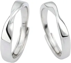 Vintage Wedding Band, 925 Couple Ring Sets with Silver Interwoven Love Couple Adjustable Band Jewelry Gift