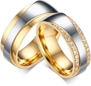 Wang Rong ROWAGY 7MM Cubic Zirconia Stainless Steel Womens CZ Couple Rings for Him and Her Mens Wedding Promise Engagement Bands