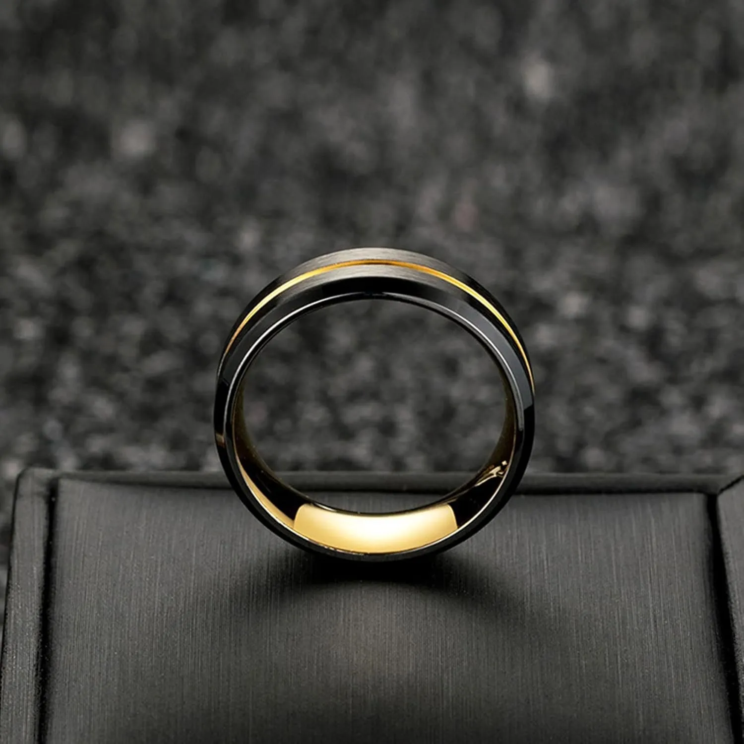 Wedding Bands for Women, Men Rings Stainless Steel Wedding Band Gold and Black Brushed Ring 8mm Men's and Women's Fashion Rings