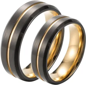 Wedding Bands for Women, Men Rings Stainless Steel Wedding Band Gold and Black Brushed Ring 8mm Men's and Women's Fashion Rings