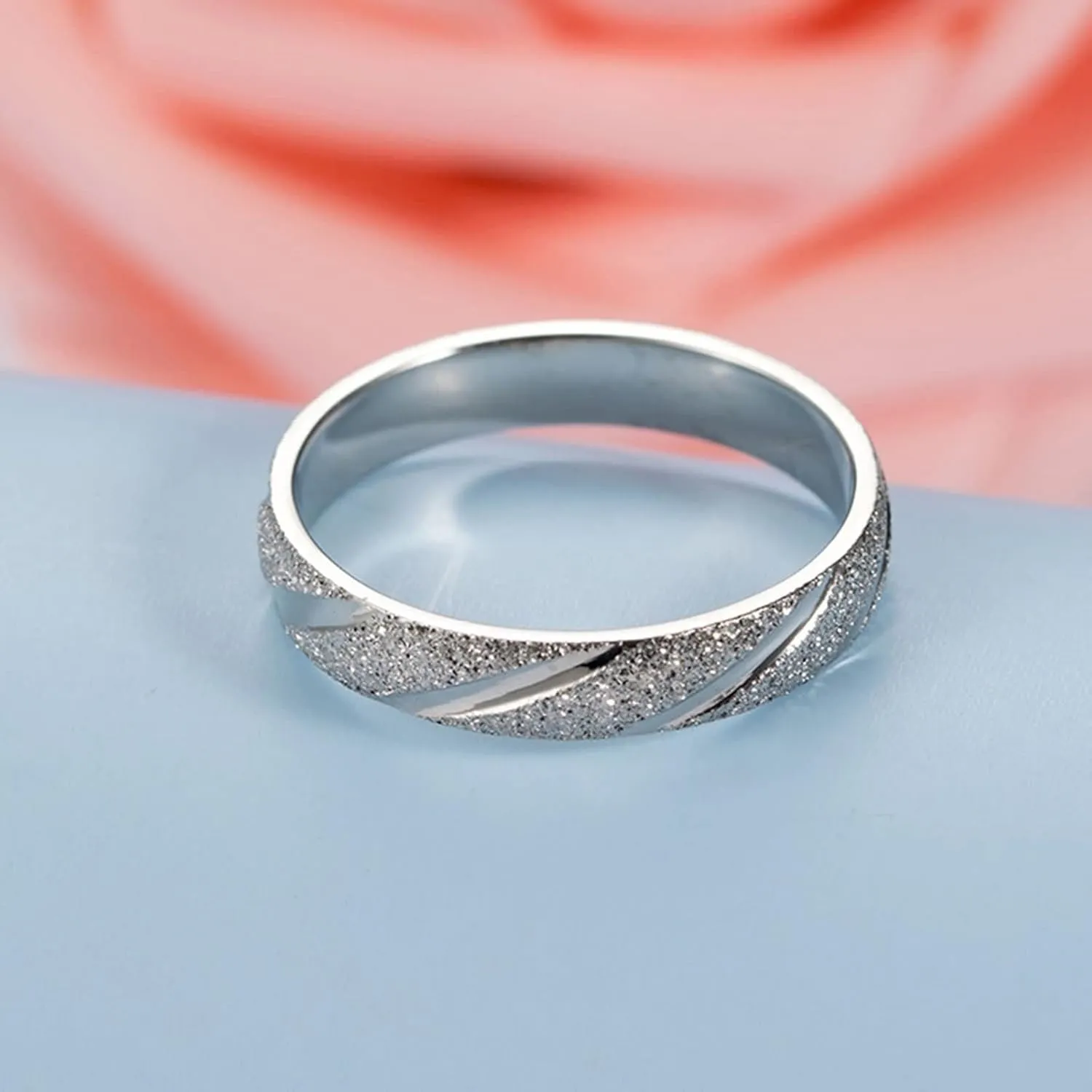 Wedding Rings Engravable Couple Rings Wedding,Stainless Steel Eternity Ring 4MM Silver Ring with Brushed Round Anniversary Rings Couple