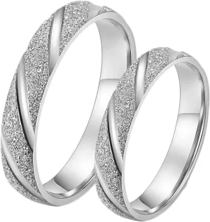 Wedding Rings Engravable Couple Rings Wedding,Stainless Steel Eternity Ring 4MM Silver Ring with Brushed Round Anniversary Rings Couple