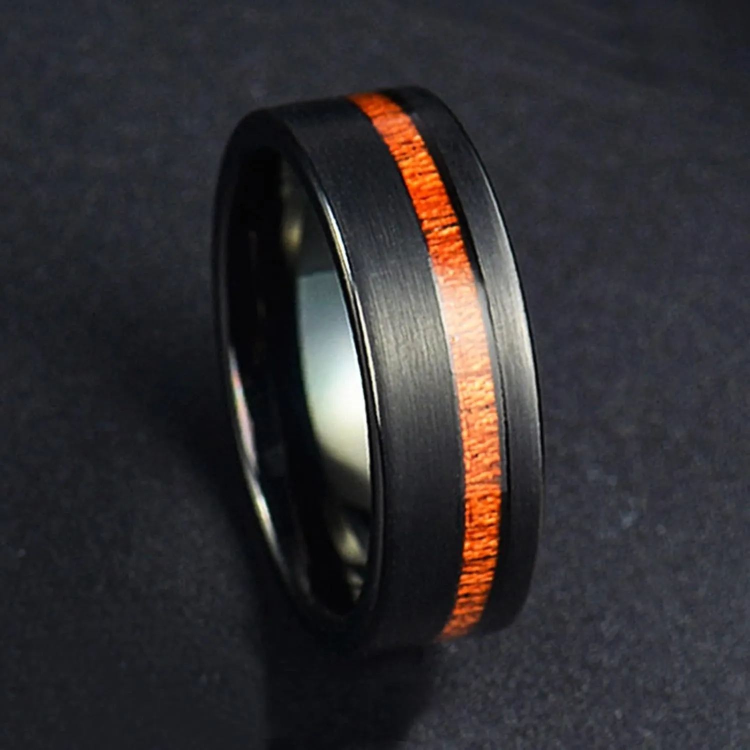Wedding Rings Men, Rings Stainless Steel 8mm Black Ring Inlay Wood Men's and Women's Fashion Rings