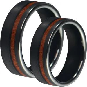 Wedding Rings Men, Rings Stainless Steel 8mm Black Ring Inlay Wood Men's and Women's Fashion Rings