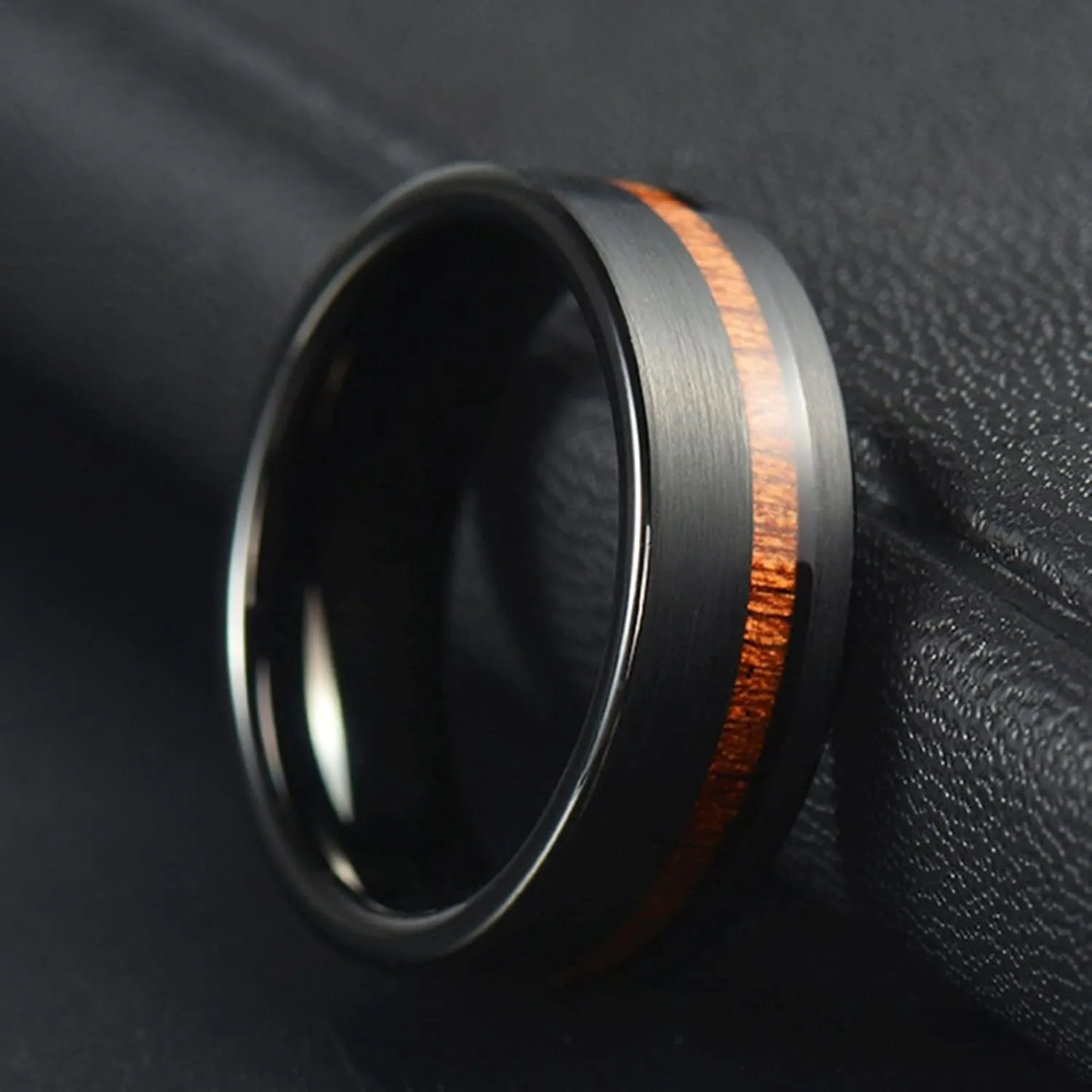 Wedding Rings Men, Rings Stainless Steel 8mm Black Ring Inlay Wood Men's and Women's Fashion Rings