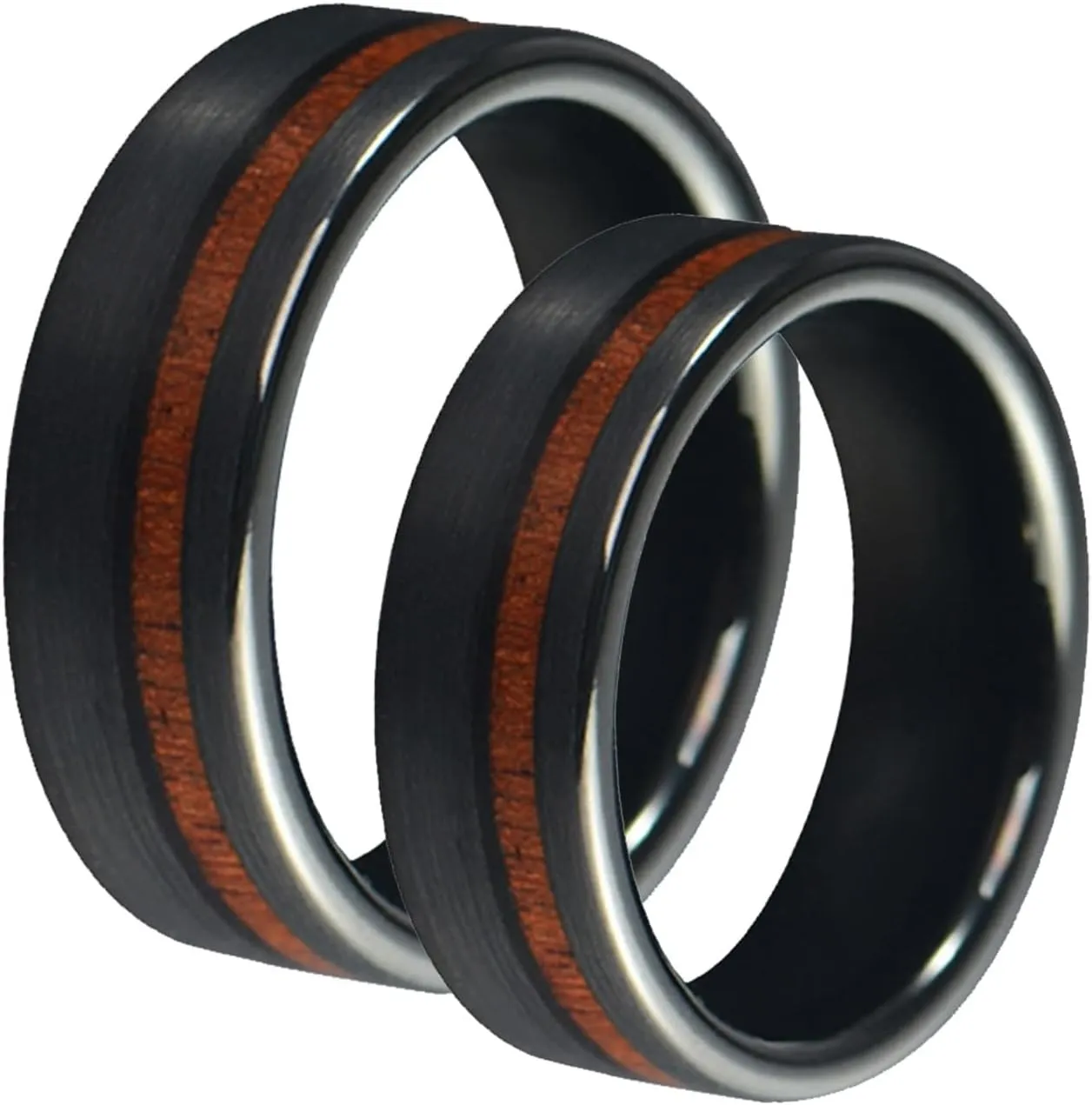 Wedding Rings Men, Rings Stainless Steel 8mm Black Ring Inlay Wood Men's and Women's Fashion Rings