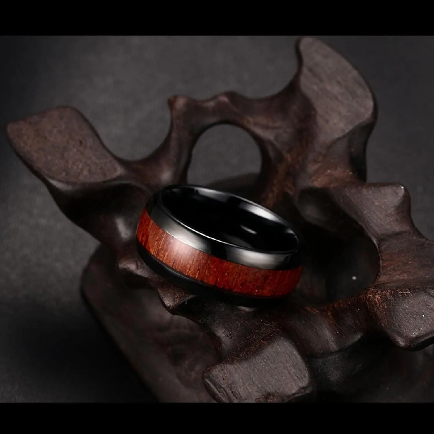 Wedding Rings Sets His and Hers, Tungsten Couples Rings Promise Rings Comfort Fit 8mm Black Ring Wood Inlay