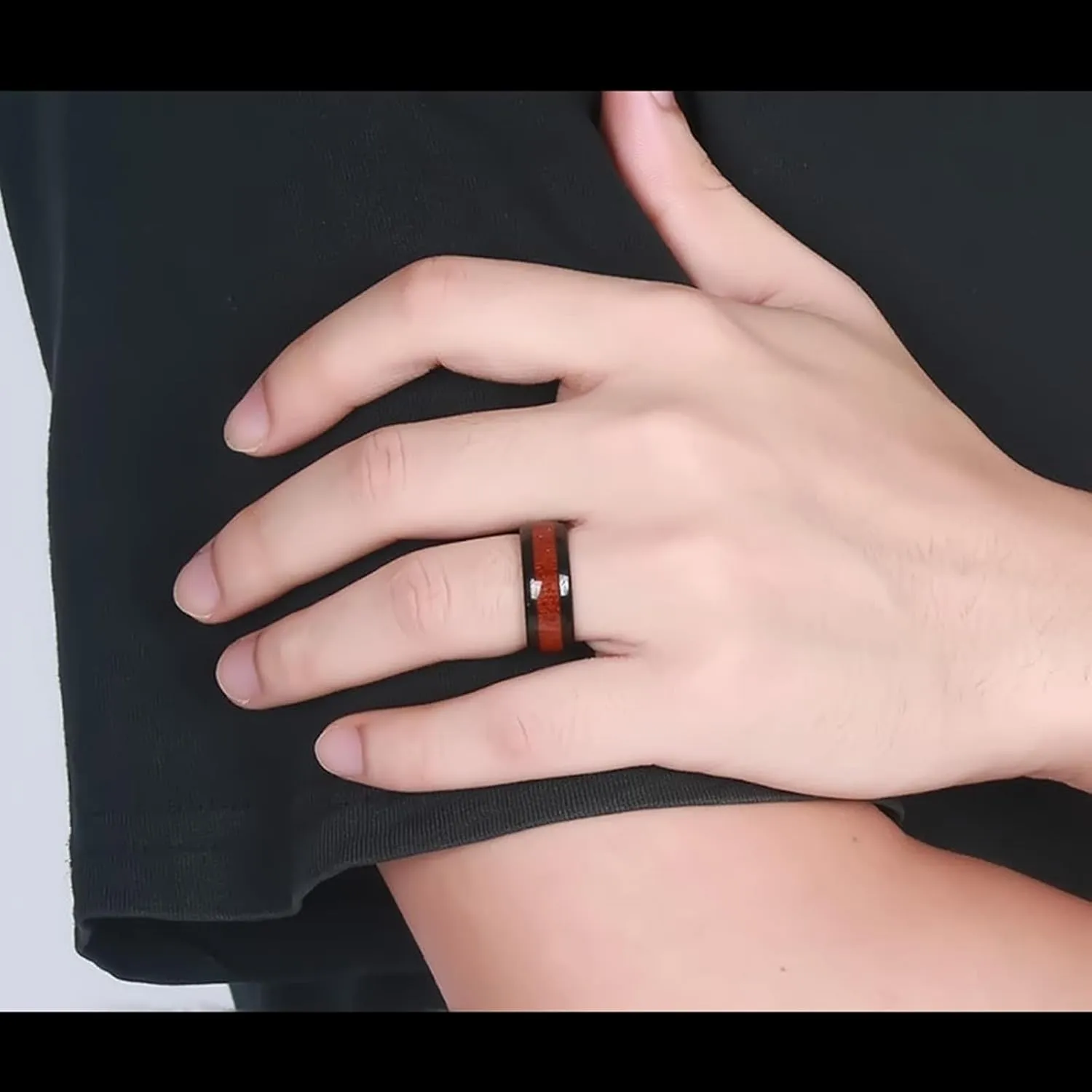 Wedding Rings Sets His and Hers, Tungsten Couples Rings Promise Rings Comfort Fit 8mm Black Ring Wood Inlay