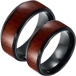 Wedding Rings Sets His and Hers, Tungsten Couples Rings Promise Rings Comfort Fit 8mm Black Ring Wood Inlay