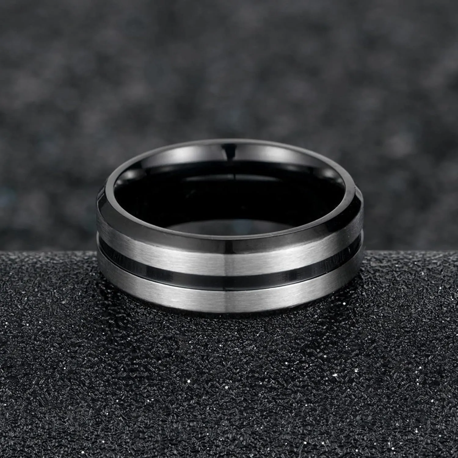 Wedding Rings Women, Mens Stainless Steel Rings Silver Black Brushed Ring 8mm Valentine's Day Couple Rings