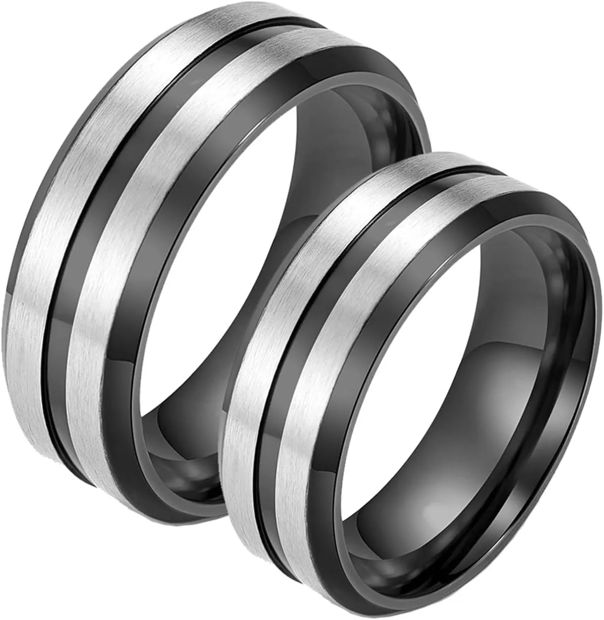 Wedding Rings Women, Mens Stainless Steel Rings Silver Black Brushed Ring 8mm Valentine's Day Couple Rings