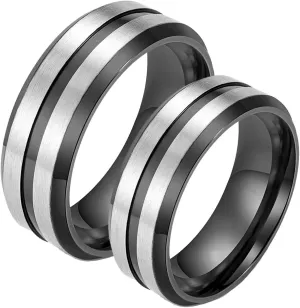 Wedding Rings Women, Mens Stainless Steel Rings Silver Black Brushed Ring 8mm Valentine's Day Couple Rings