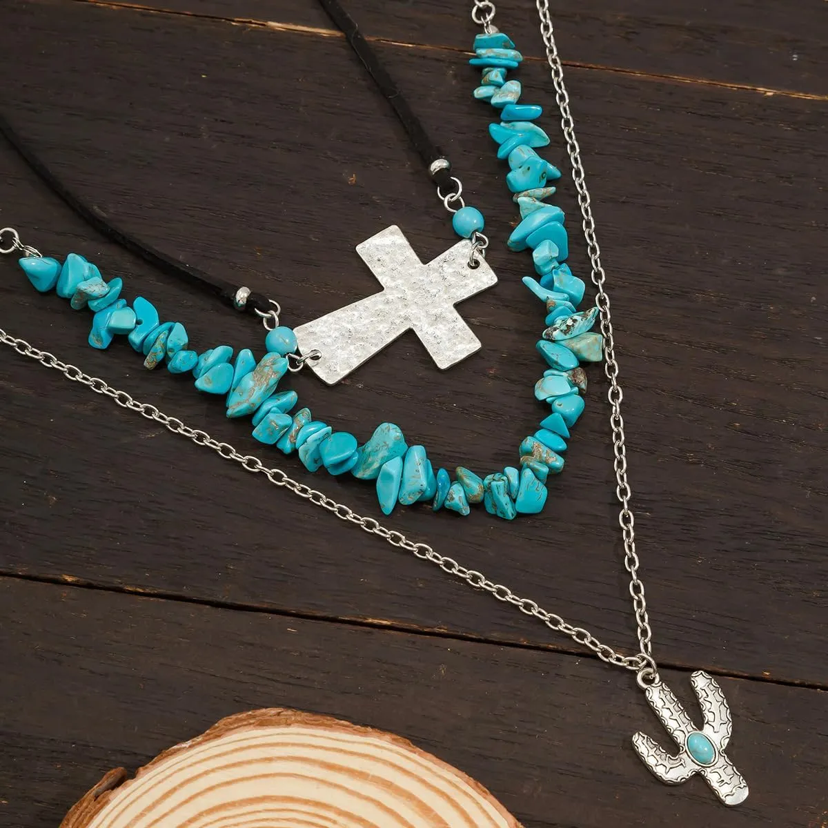 Western Choker Necklaces for Women Vintage Layered Turquoise Beaded Western Jewelry Boho Ox-head Cactus Cross Chain Choker Native Tribal Cowgirl Dresses Accessories