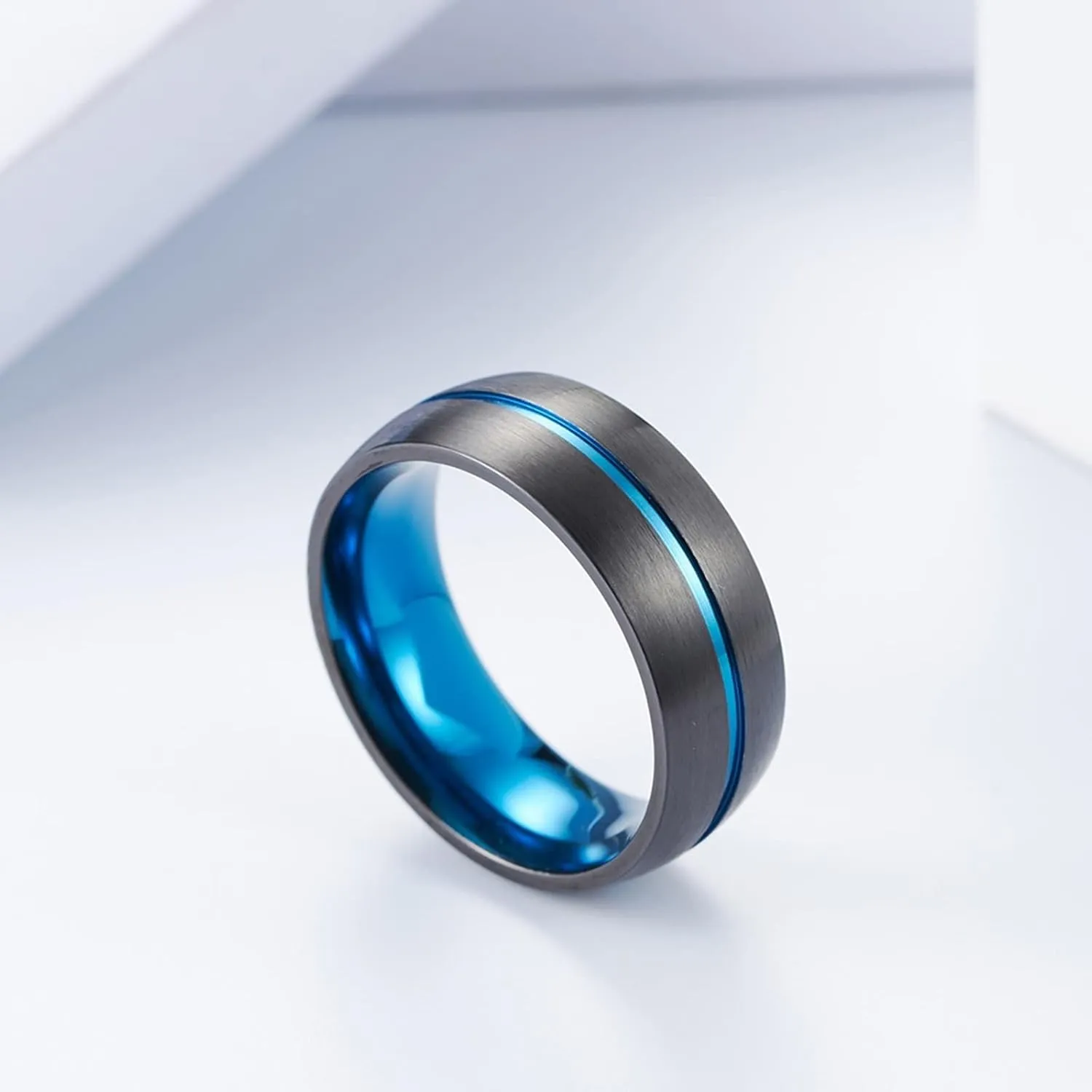 Western Rings for Women, Women Stainless Steel Rings Black and Blue Ring 8mm Valentine's Day Couple Rings
