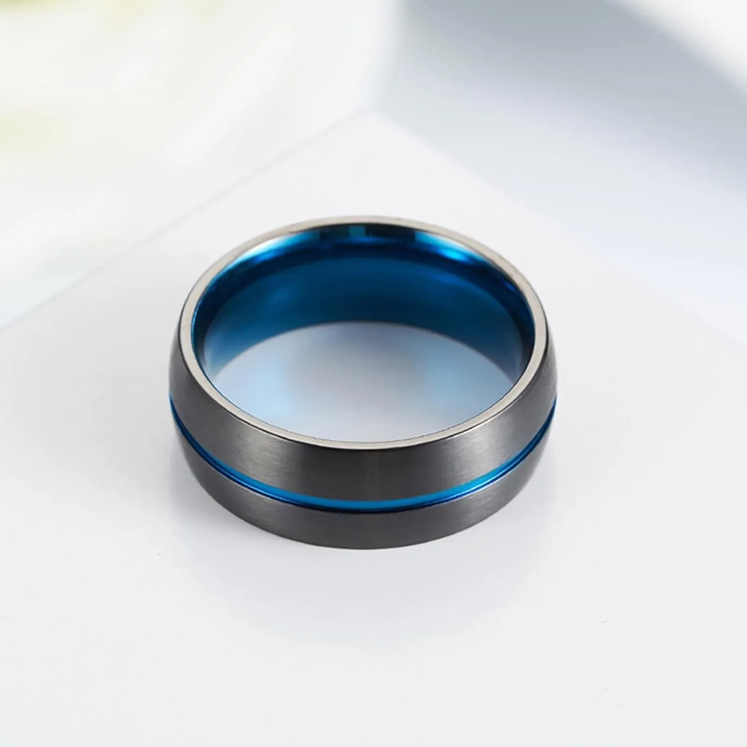 Western Rings for Women, Women Stainless Steel Rings Black and Blue Ring 8mm Valentine's Day Couple Rings