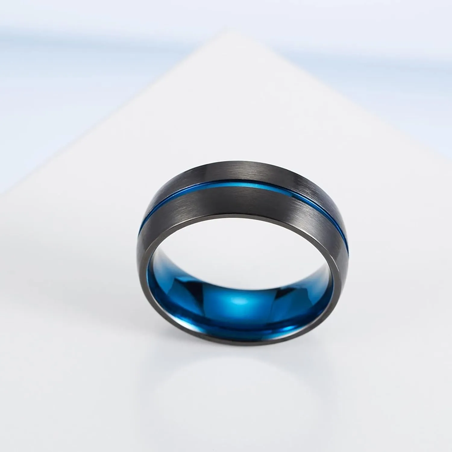 Western Rings for Women, Women Stainless Steel Rings Black and Blue Ring 8mm Valentine's Day Couple Rings