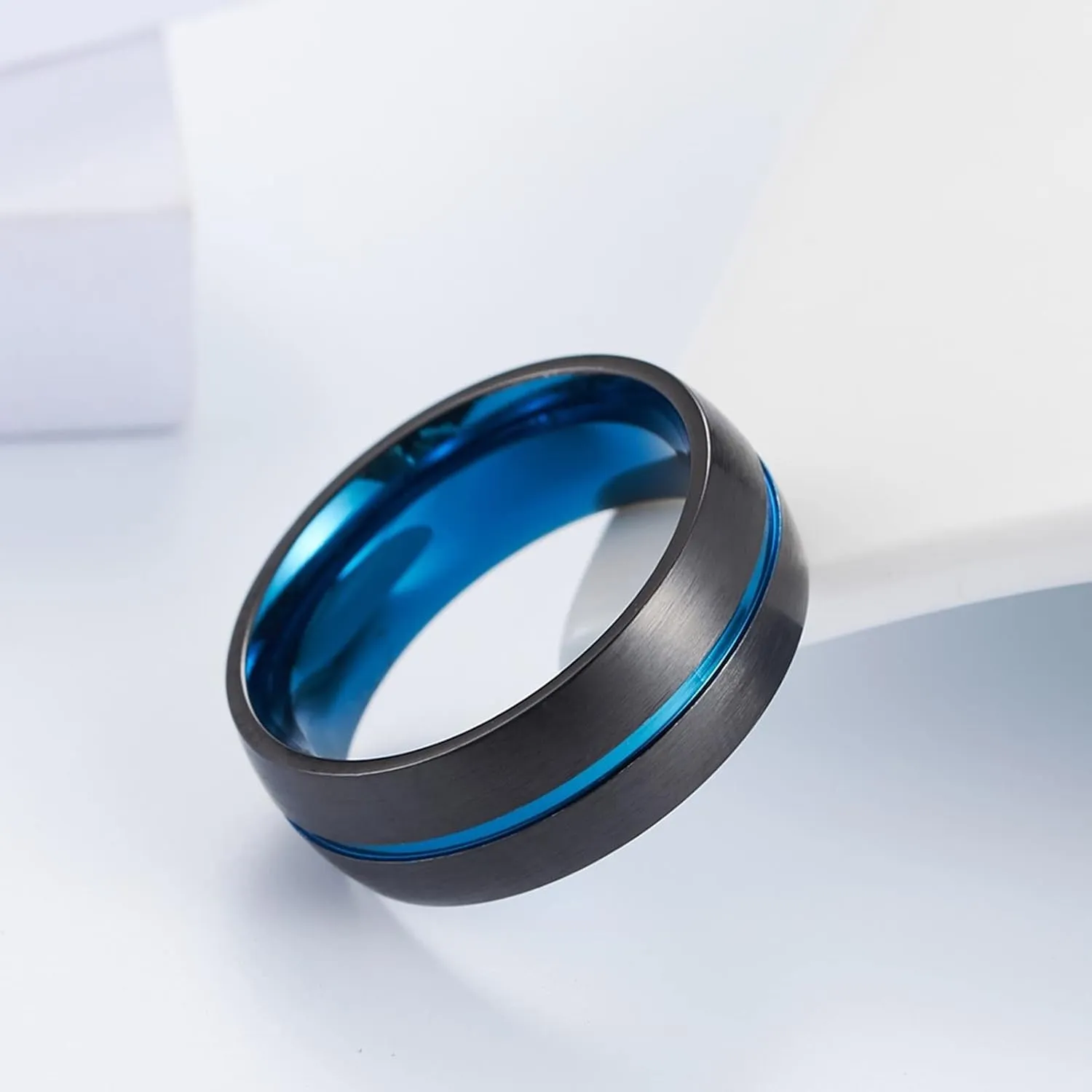 Western Rings for Women, Women Stainless Steel Rings Black and Blue Ring 8mm Valentine's Day Couple Rings