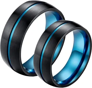 Western Rings for Women, Women Stainless Steel Rings Black and Blue Ring 8mm Valentine's Day Couple Rings
