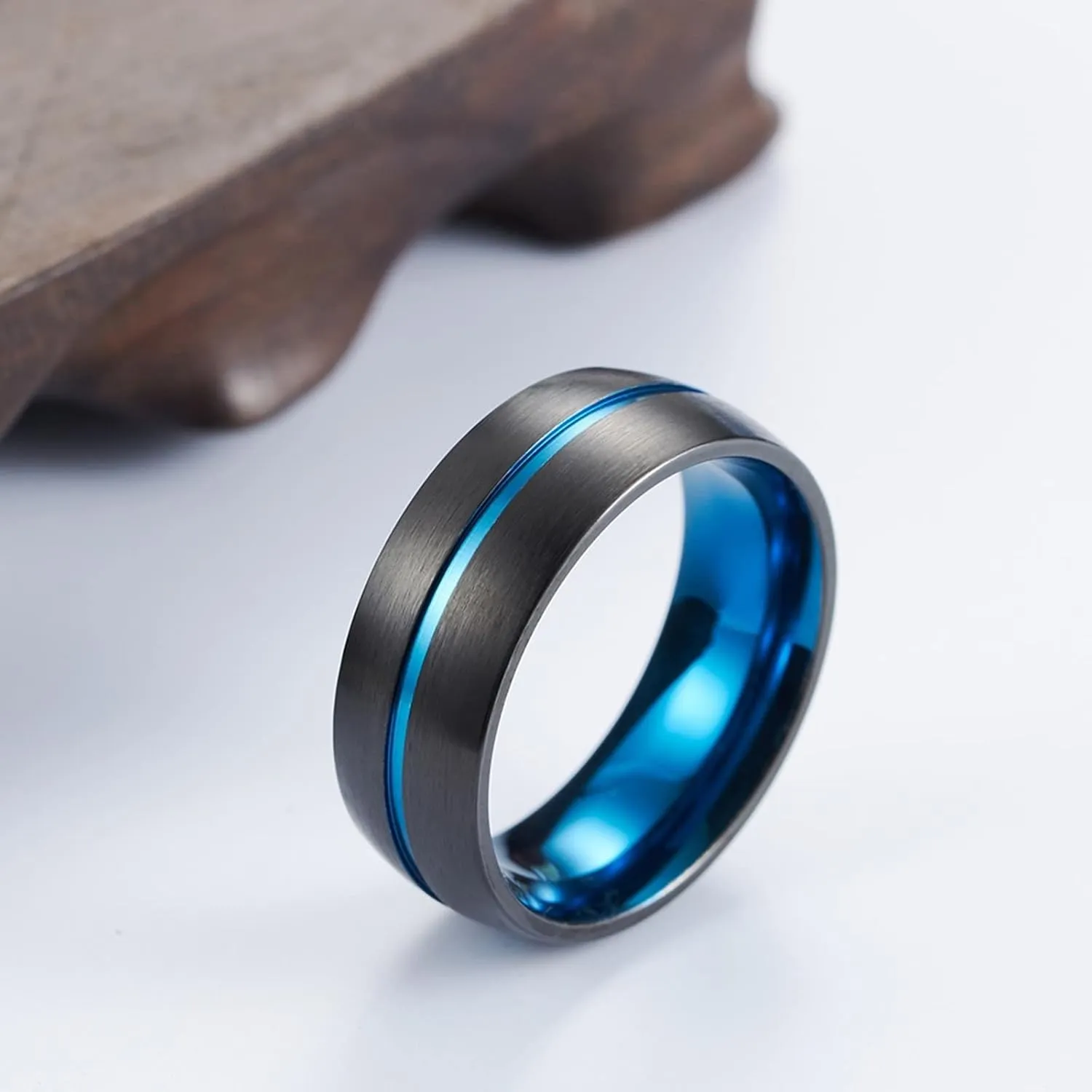 Western Rings for Women, Women Stainless Steel Rings Black and Blue Ring 8mm Valentine's Day Couple Rings