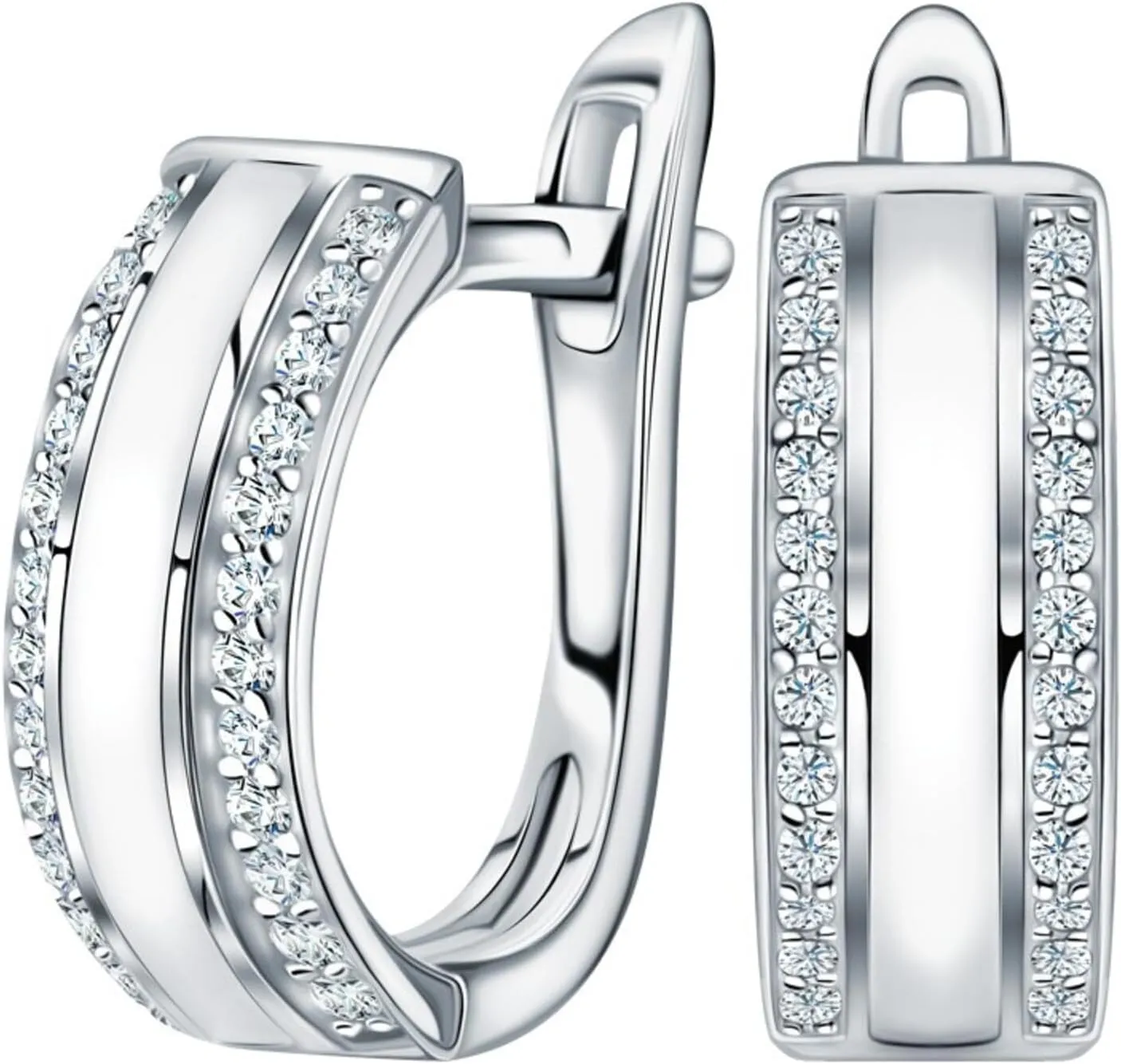 White Enamel Diamond(0.48ct) Hoop Earring, 14k Gold Dainty Huggie Hoop, Delicate Enamel Jewelry, Gift for Women.