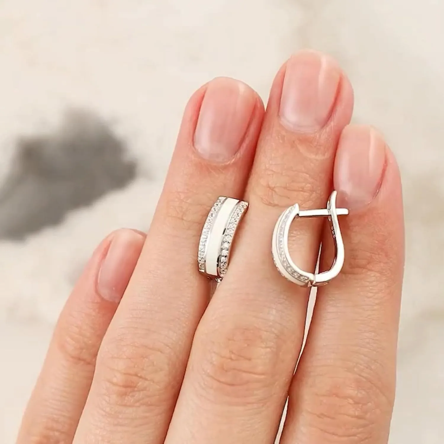 White Enamel Diamond(0.48ct) Hoop Earring, 14k Gold Dainty Huggie Hoop, Delicate Enamel Jewelry, Gift for Women.