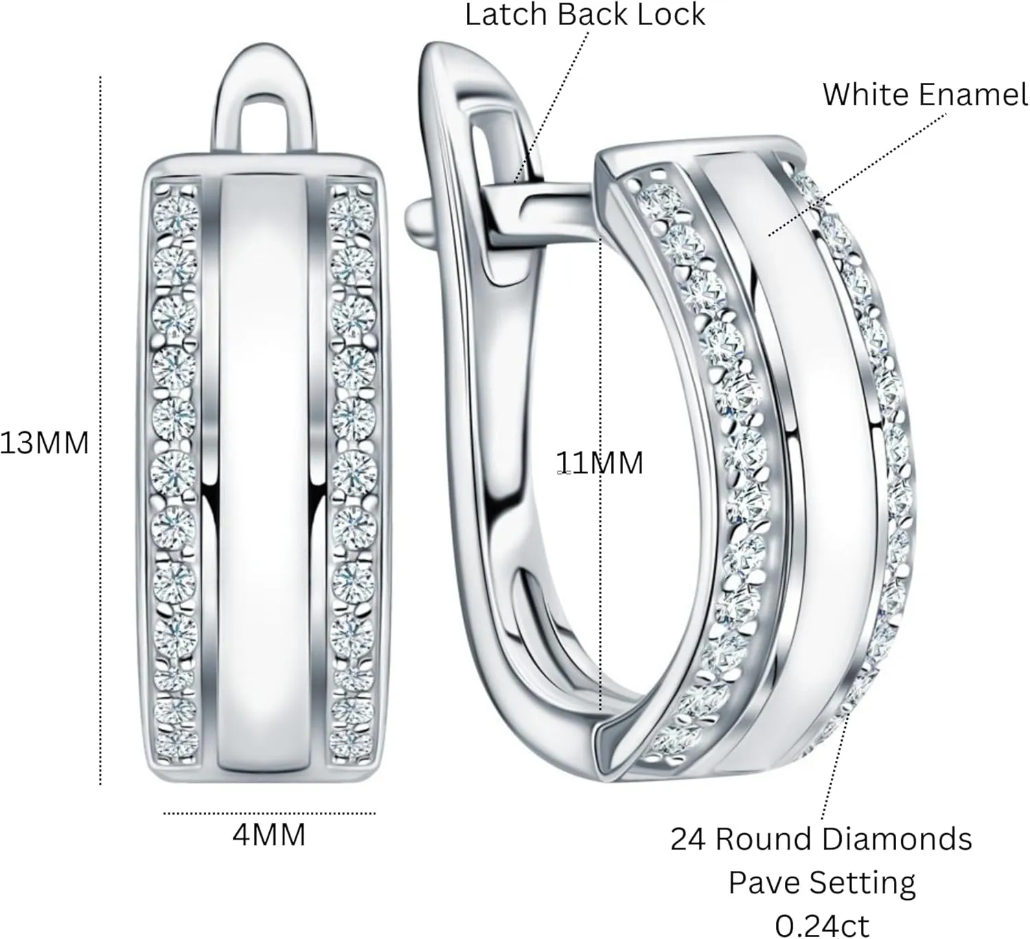 White Enamel Diamond(0.48ct) Hoop Earring, 14k Gold Dainty Huggie Hoop, Delicate Enamel Jewelry, Gift for Women.