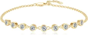 WOAINI Adjustable Tiny Bracelet in Sterling Silver with 9 Moissanite Pendants, Bezel-Setting Moissanite bracelets Diamond-Alternative Gift for Women, 6.5" 2", Gold-Plated