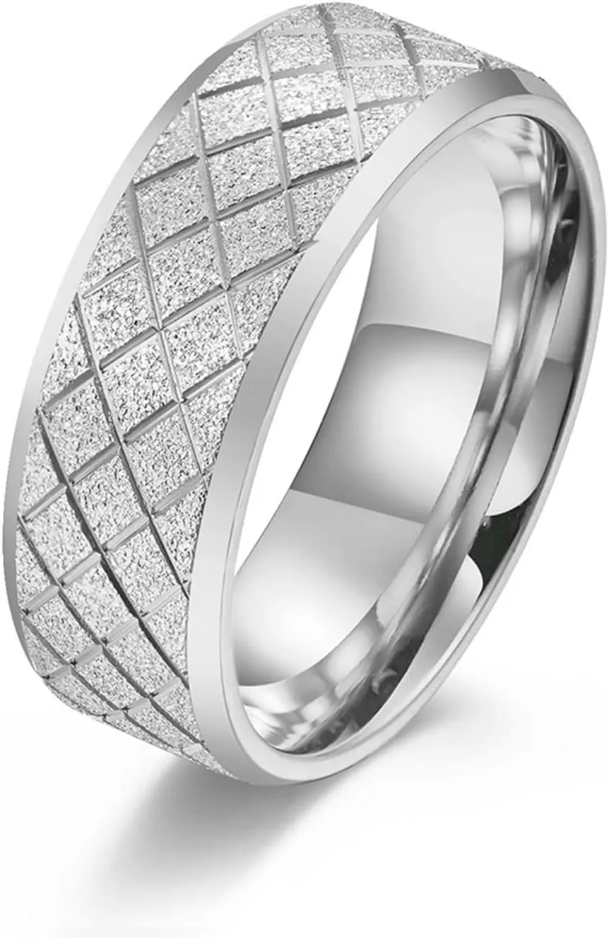 Women Silver Rings, Mens Stainless Steel Rings Silver Matte Ring 8mm Valentine's Day Couple Rings