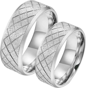 Women Silver Rings, Mens Stainless Steel Rings Silver Matte Ring 8mm Valentine's Day Couple Rings