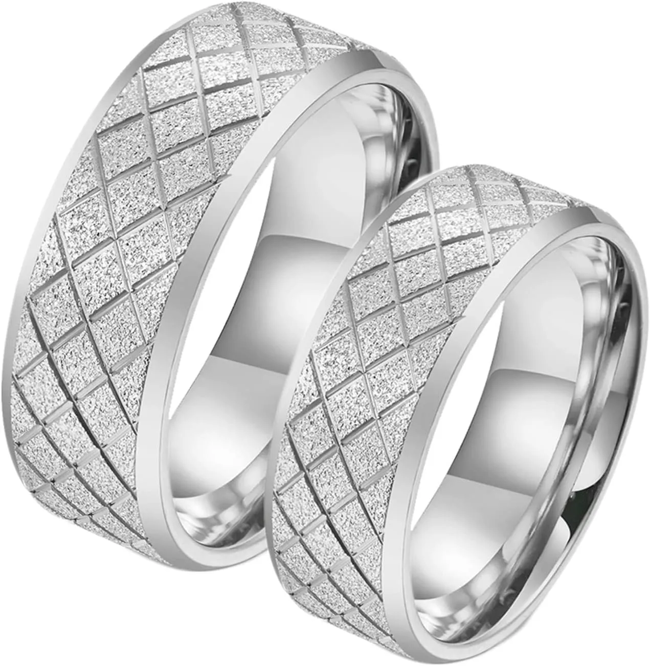 Women Silver Rings, Mens Stainless Steel Rings Silver Matte Ring 8mm Valentine's Day Couple Rings