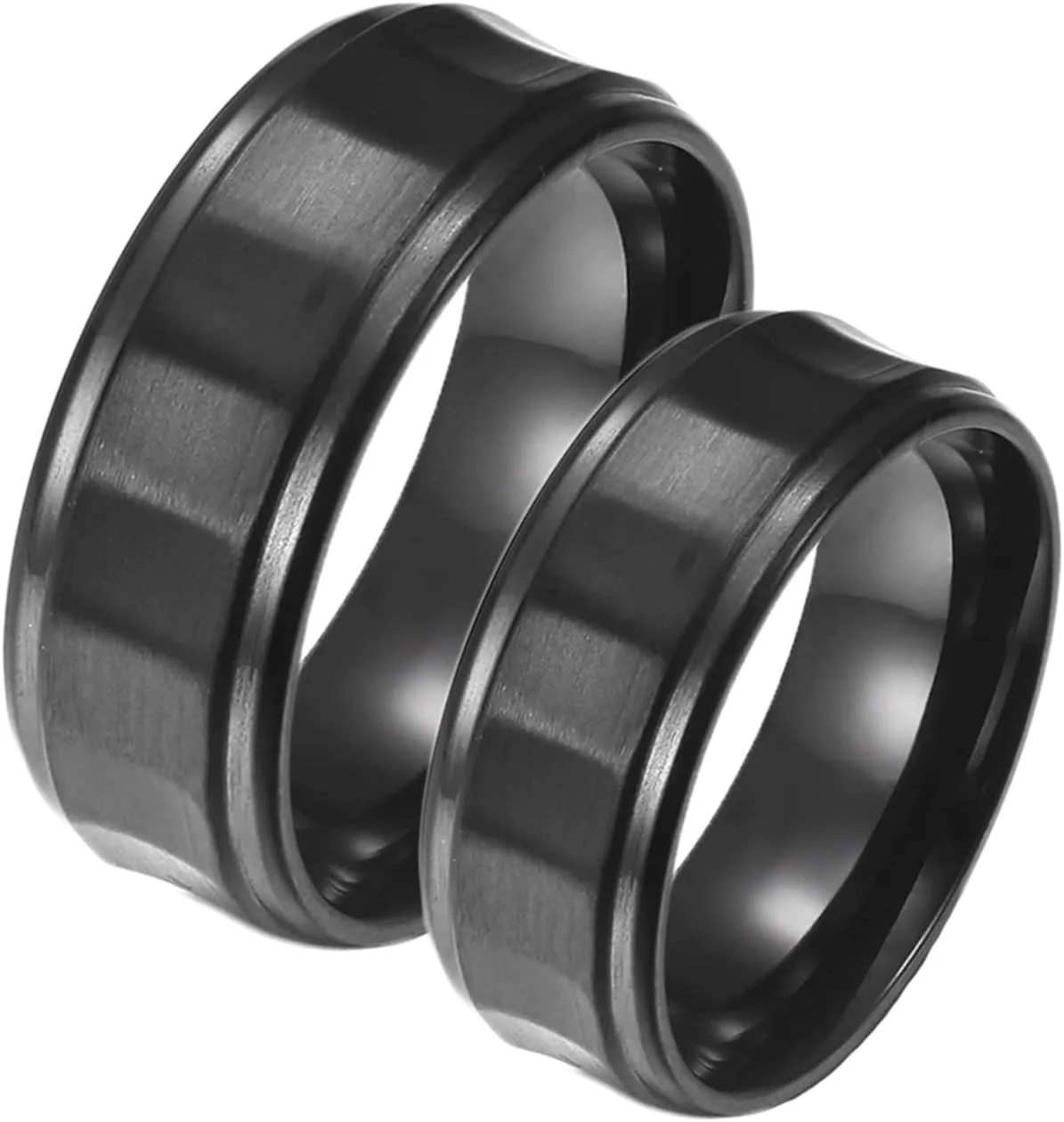 Women's Fashion Band Rings, Stainless Steel Rings for Men 8mm Black Brushed Ring Engagement Couple Rings