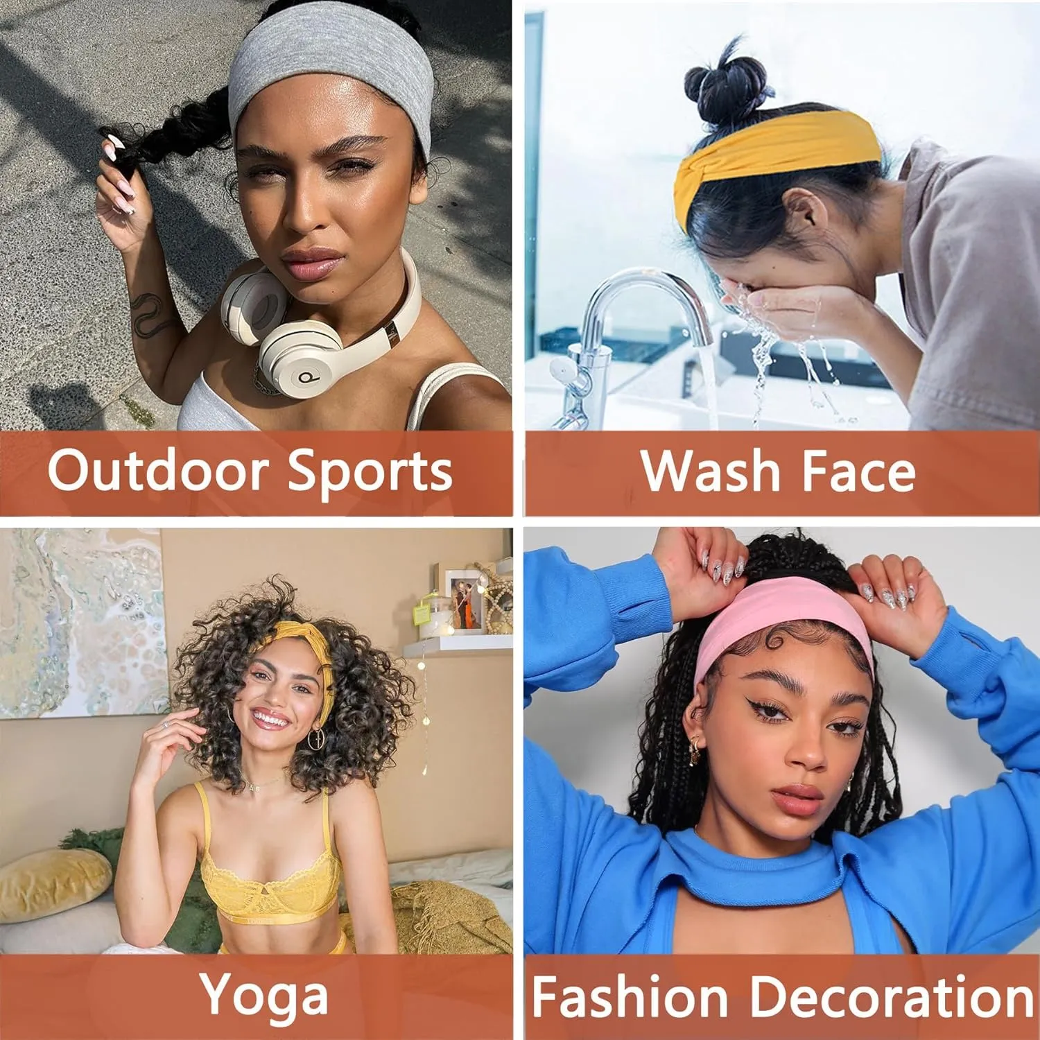 XTREND 6 Pcs Women's Headbands Twisted Cross Elastic Head Band Yoga Workout Head Non-Slip Sweat Soft Headbands Solid Color Simple Versatile Hair Accessory Hairbands