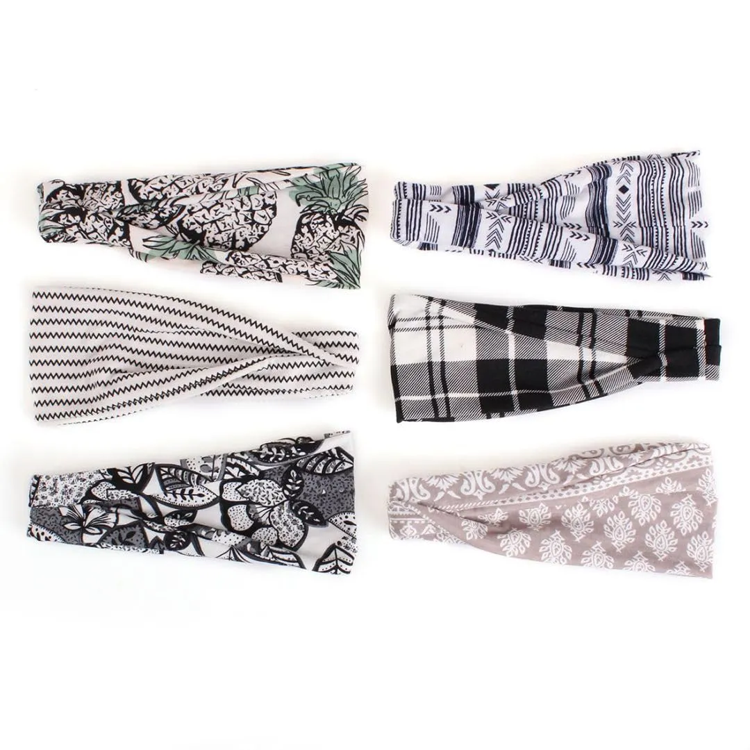 XTREND 6 Pcs Women's Headbands Twisted Cross Elastic Head Bands Yoga Workout Hairbands Non-Slip Sweat Soft Headbands Solid Color Simple Versatile Hair Accessory Hair Bands