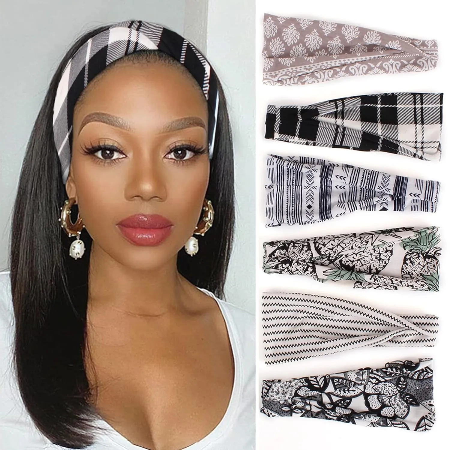 XTREND 6 Pcs Women's Headbands Twisted Cross Elastic Head Bands Yoga Workout Hairbands Non-Slip Sweat Soft Headbands Solid Color Simple Versatile Hair Accessory Hair Bands