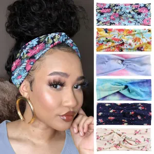XTREND 6 Pcs Women's Headbands Twisted Cross Elastic Head Bands Yoga Workout Headband Non-Slip Sweat Soft Headbands Solid Color Simple Versatile Hair Accessory Hairbands