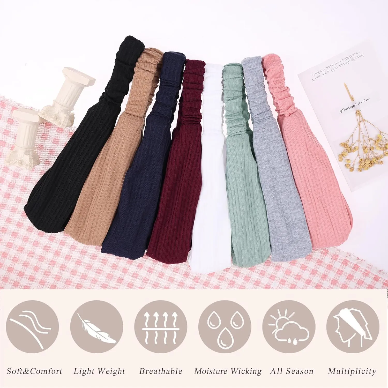 XTREND 8 Pcs Headbands for Women Twist Cross Knotted Elastic Head Hair Bands Yoga Workout Non-Slip Soft Solid Color Head Band Simple Versatile Hair Accessory Hairband