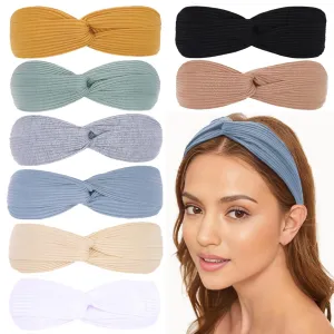 XTREND 8 Pcs Headbands for Women Twist Cross Knotted Elastic Head Hair Bands Yoga Workout Non-Slip Soft Solid Color Head Band Simple Versatile Hair Accessory Hairband