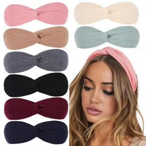 XTREND 8 Pcs Headbands for Women Twist Cross Knotted Elastic Head Hair Bands Yoga Workout Non-Slip Soft Solid Color Head Band Simple Versatile Hair Accessory Hairband