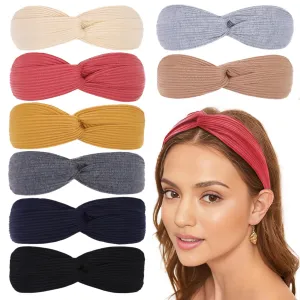 XTREND 8 Pcs Headbands for Women Twist Cross Knotted Elastic Head Hair Bands Yoga Workout Non-Slip Soft Solid Color Head Band Simple Versatile Hair Accessory Hairband
